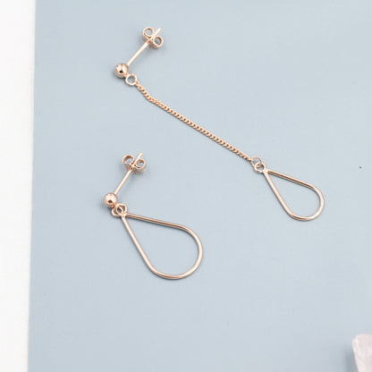 Sterling Silver Mismatched Droplet Stud Drop Earrings, Silver, Gold or Rose Gold, Minimalist Geometric Design, Asymmetric Earrings