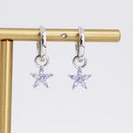 Lilac Purple Flower CZ Huggie Hoop in Sterling Silver, Silver or Gold, Minimalist Simple Hoop Earrings, Detachable and Interchangeable