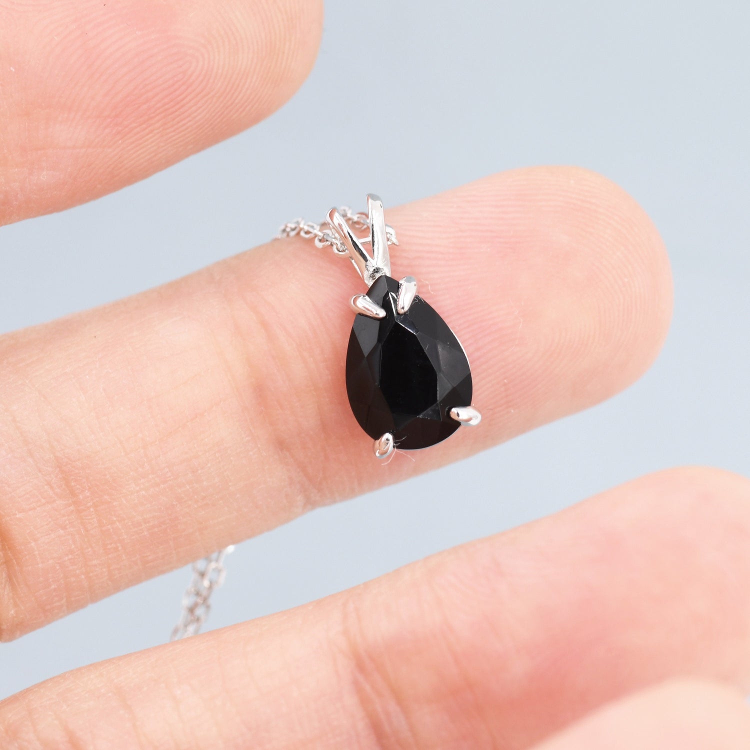 Onyx Black CZ Pear Cut Pendant Necklace