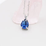 Sapphire Blue Pear Cut CZ Necklace in Sterling Silver, 7 x 9mm, Blue Droplet necklace, Diamond CZ, September Birthstone