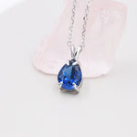 Sapphire Blue Pear Cut CZ Necklace in Sterling Silver, 7 x 9mm, Blue Droplet necklace, Diamond CZ, September Birthstone