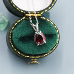 Garnet Red Pear Cut CZ Necklace in Sterling Silver, 7 x 9mm, Dark Red Droplet necklace, Diamond CZ, January Birthstone