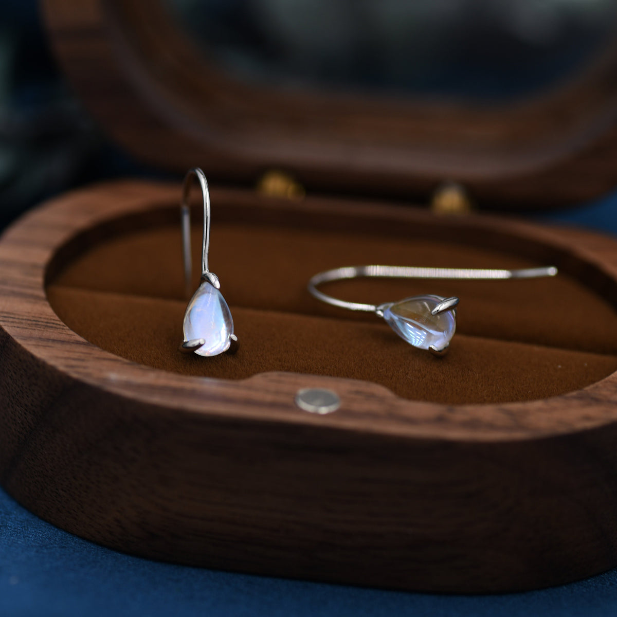 Sterling Silver Simulated Moonstone Droplet Drop Earrings in Sterling Silver, Mermaid Aurora Crystal, Chunky Pear Shape Hook Earrings