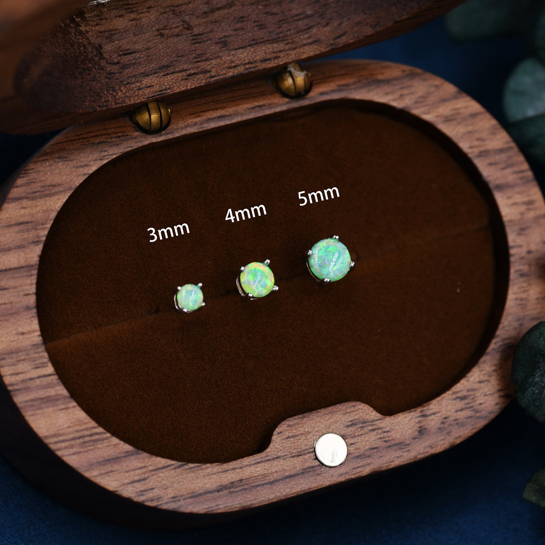 Green Opal Stud Earrings in Sterling Silver - 3 sizes 3mm 4mm 5mm - Lab Opal Stud Earrings - Semi Precious Gemstone