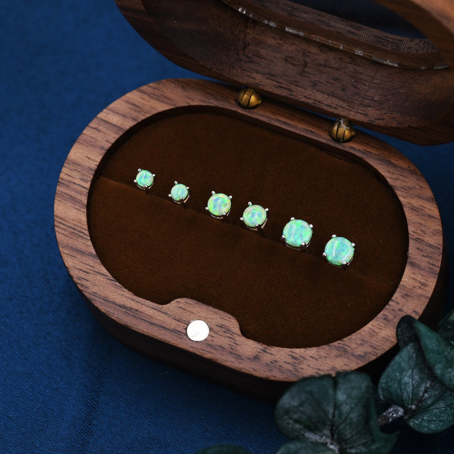 Green Opal Stud Earrings in Sterling Silver - 3 sizes 3mm 4mm 5mm - Lab Opal Stud Earrings - Semi Precious Gemstone