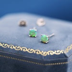 Green Opal Stud Earrings in Sterling Silver - 3 sizes 3mm 4mm 5mm - Lab Opal Stud Earrings - Semi Precious Gemstone