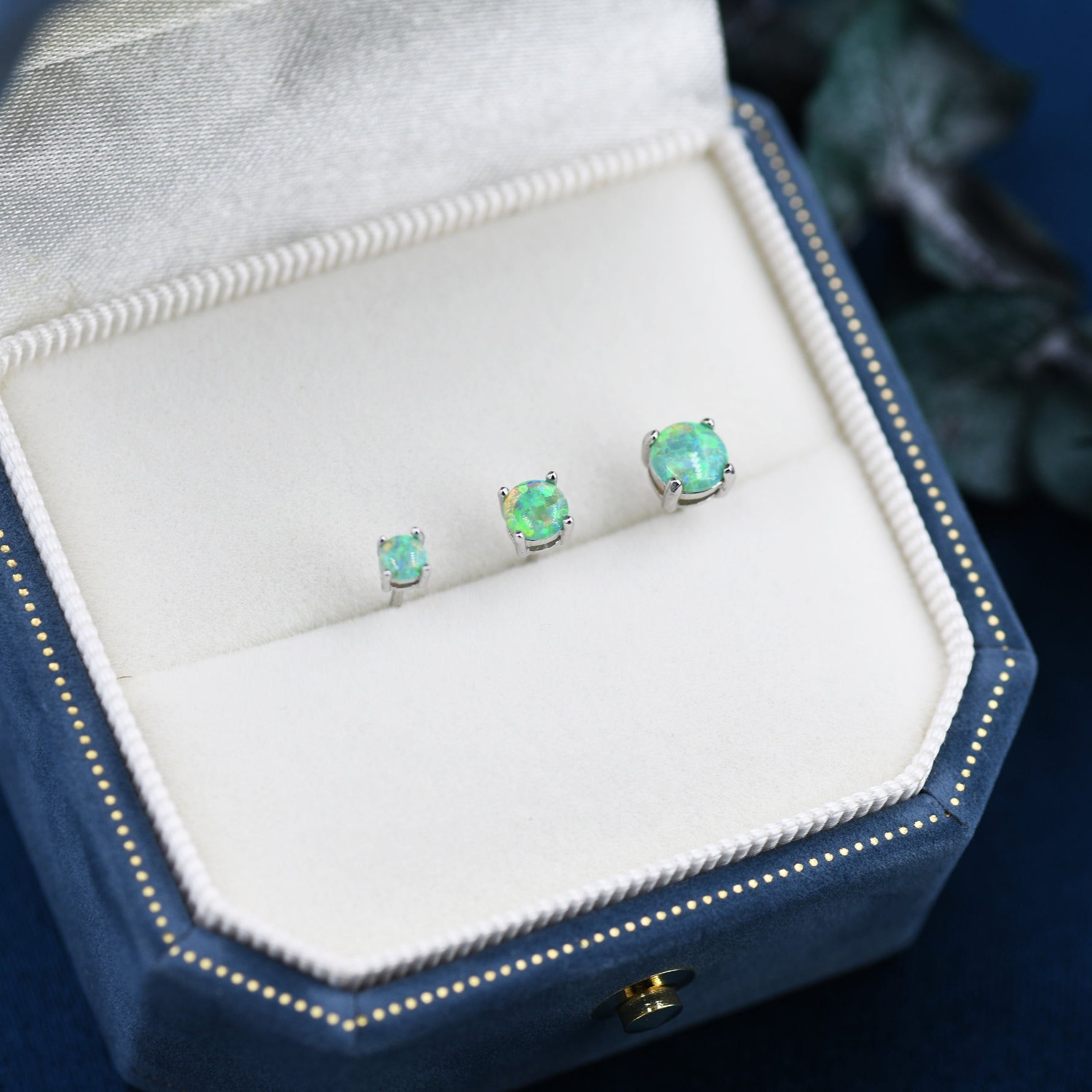 Green Opal Stud Earrings in Sterling Silver - 3 sizes 3mm 4mm 5mm - Lab Opal Stud Earrings - Semi Precious Gemstone