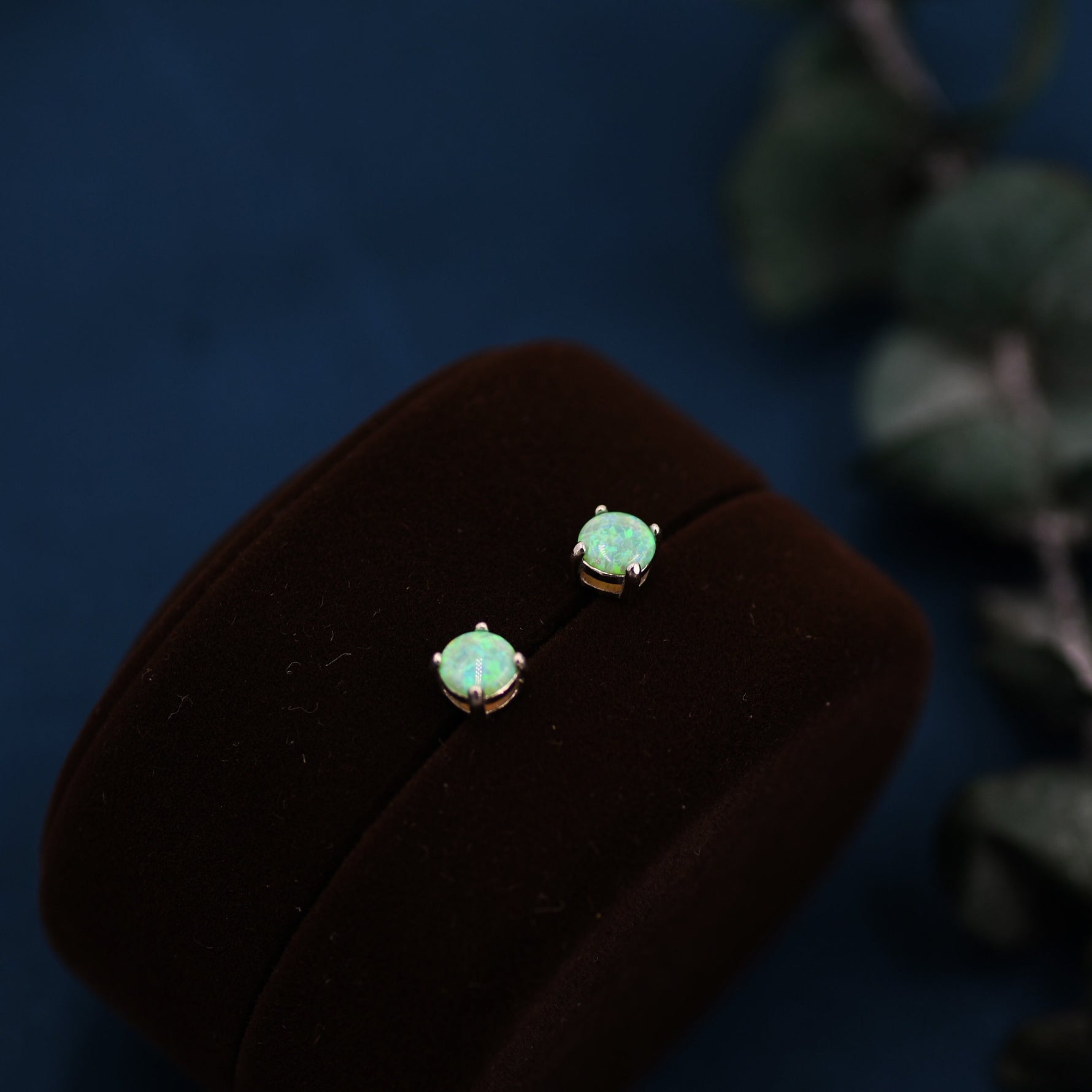 Green Opal Stud Earrings in Sterling Silver - 3 sizes 3mm 4mm 5mm - Lab Opal Stud Earrings - Semi Precious Gemstone