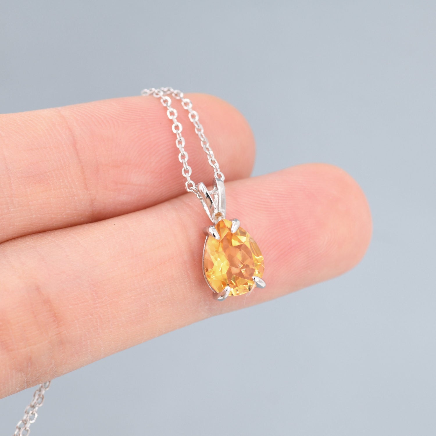 Citrine Pear Cut Pendant Necklace