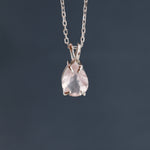 Genuine Rose Quartz Pear Cut Necklace in Sterling Silver, 7 x 9mm, Natural Real Pink Rose Quartz Droplet necklace