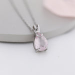 Genuine Rose Quartz Pear Cut Necklace in Sterling Silver, 7 x 9mm, Natural Real Pink Rose Quartz Droplet necklace