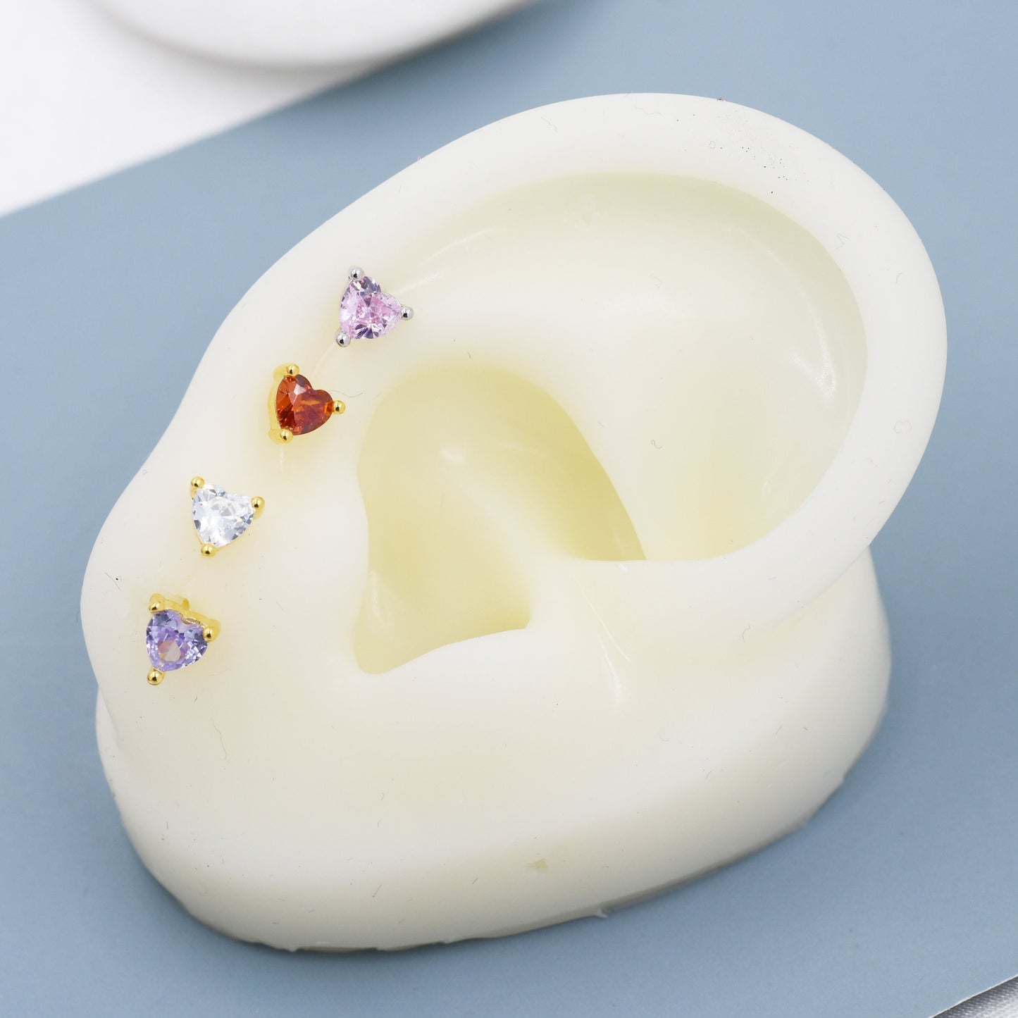 Tiny Emerald Green CZ Heart Stud Earrings in Sterling Silver, Silver or Gold, Crystal Heart Earrings, Stacking Earrings, May Birthstone