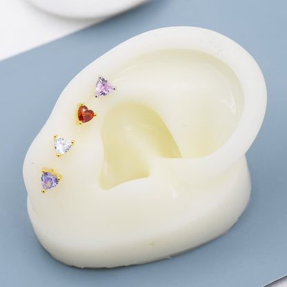 Tiny Emerald Green CZ Heart Stud Earrings in Sterling Silver, Silver or Gold, Crystal Heart Earrings, Stacking Earrings, May Birthstone