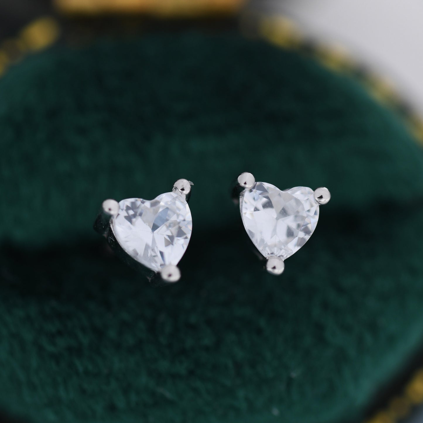 Tiny CZ Heart Stud Earrings in Sterling Silver, Silver or Gold, Diamond CZ Crystal Heart Earrings, Stacking Earrings