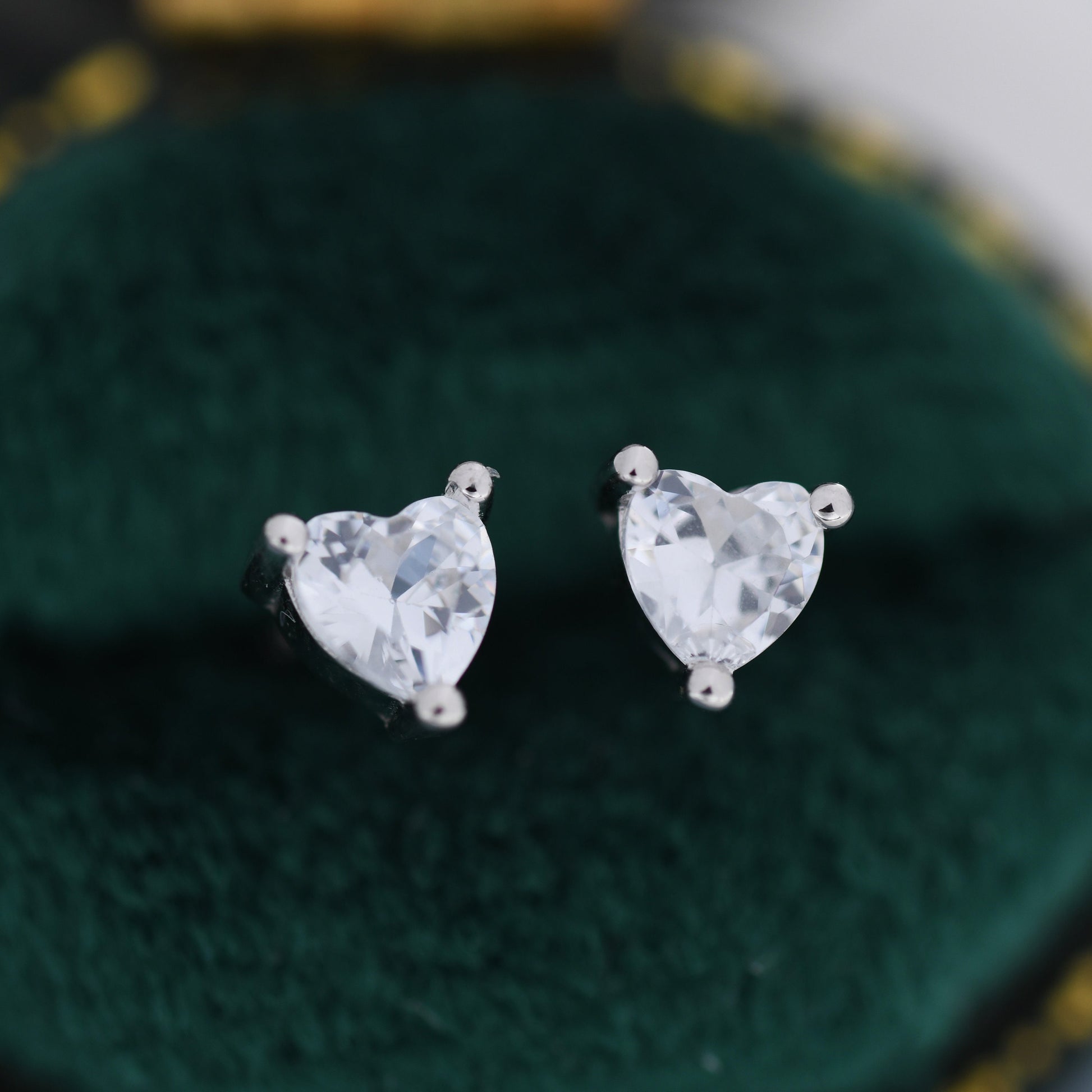 Tiny CZ Heart Stud Earrings in Sterling Silver, Silver or Gold, Diamond CZ Crystal Heart Earrings, Stacking Earrings