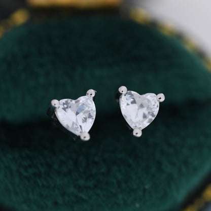 Tiny CZ Heart Stud Earrings in Sterling Silver, Silver or Gold, Diamond CZ Crystal Heart Earrings, Stacking Earrings