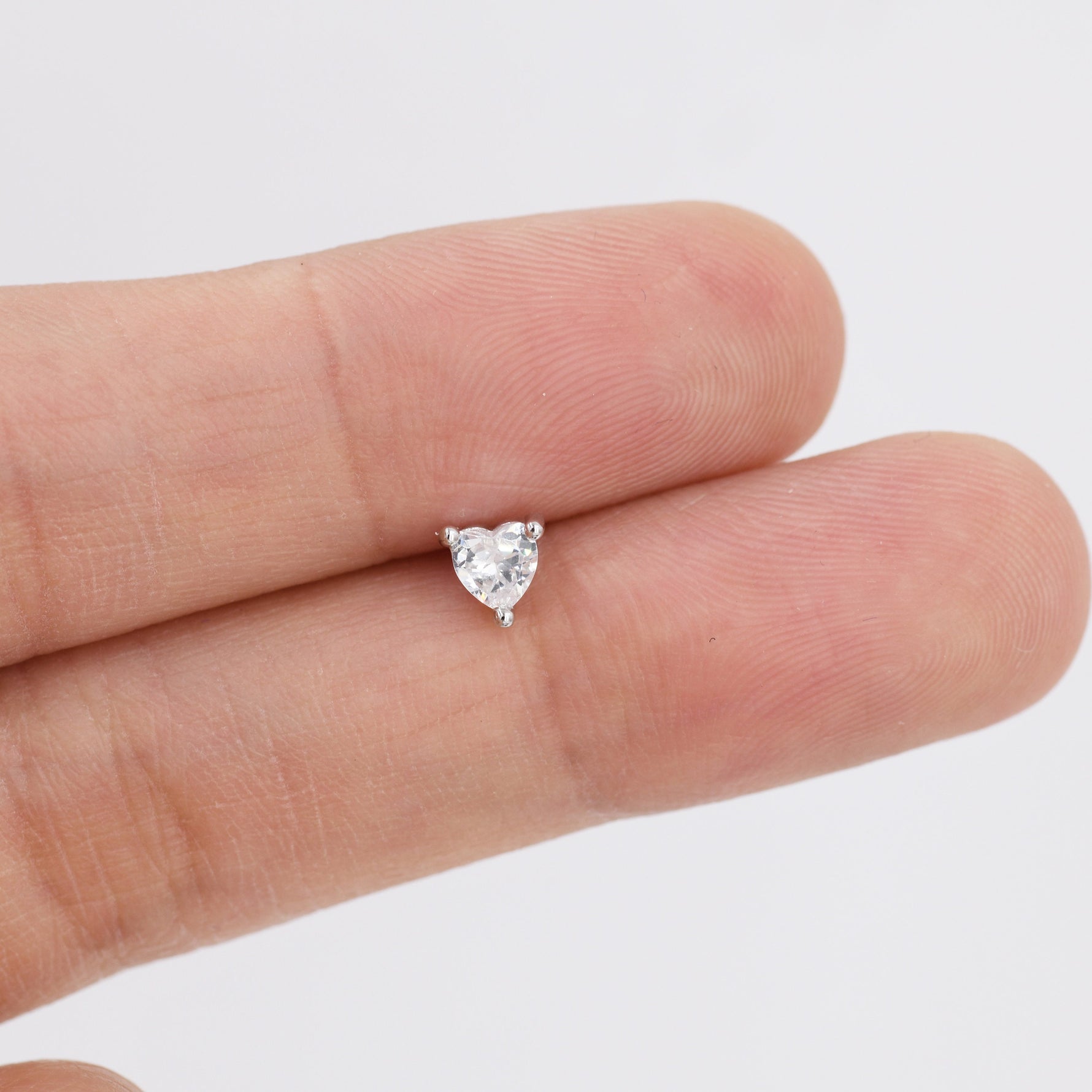 Tiny CZ Heart Stud Earrings in Sterling Silver, Silver or Gold, Diamond CZ Crystal Heart Earrings, Stacking Earrings