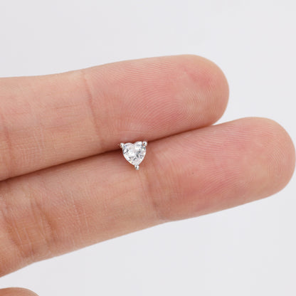 Tiny CZ Heart Stud Earrings in Sterling Silver, Silver or Gold, Diamond CZ Crystal Heart Earrings, Stacking Earrings