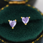 Tiny Alexandrite Purple Blue CZ Heart Stud Earrings in Sterling Silver, Silver or Gold, CZ Crystal Heart Earrings, Stacking Earrings