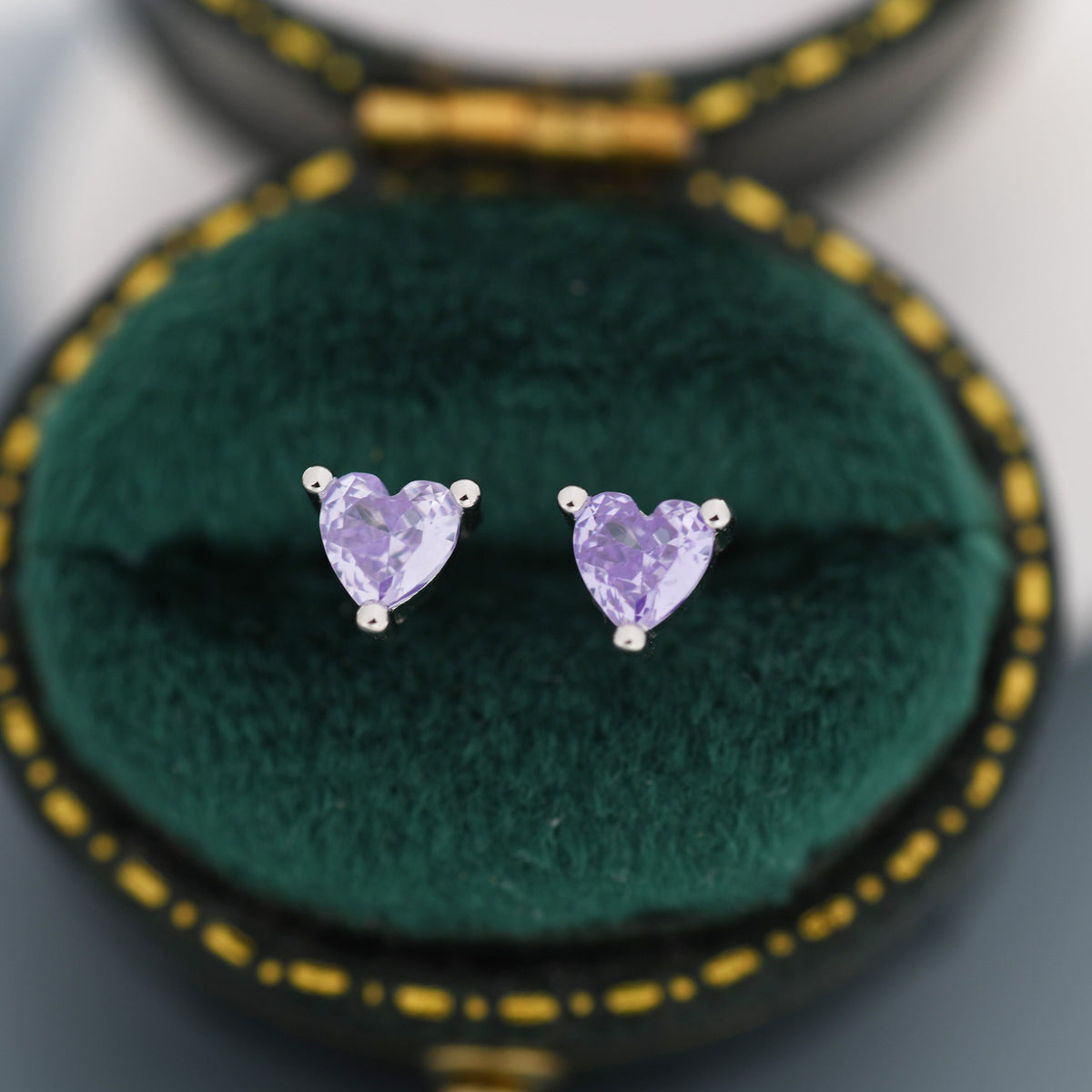 Tiny Alexandrite Purple Blue CZ Heart Stud Earrings in Sterling Silver, Silver or Gold, CZ Crystal Heart Earrings, Stacking Earrings