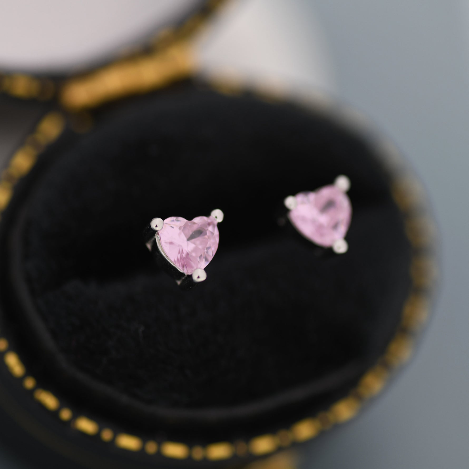 Tiny Tourmaline Pink CZ Heart Stud Earrings in Sterling Silver, Silver or Gold, CZ Crystal Heart Earrings, Stacking Earrings