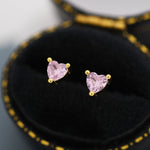 Tiny Tourmaline Pink CZ Heart Stud Earrings in Sterling Silver, Silver or Gold, CZ Crystal Heart Earrings, Stacking Earrings