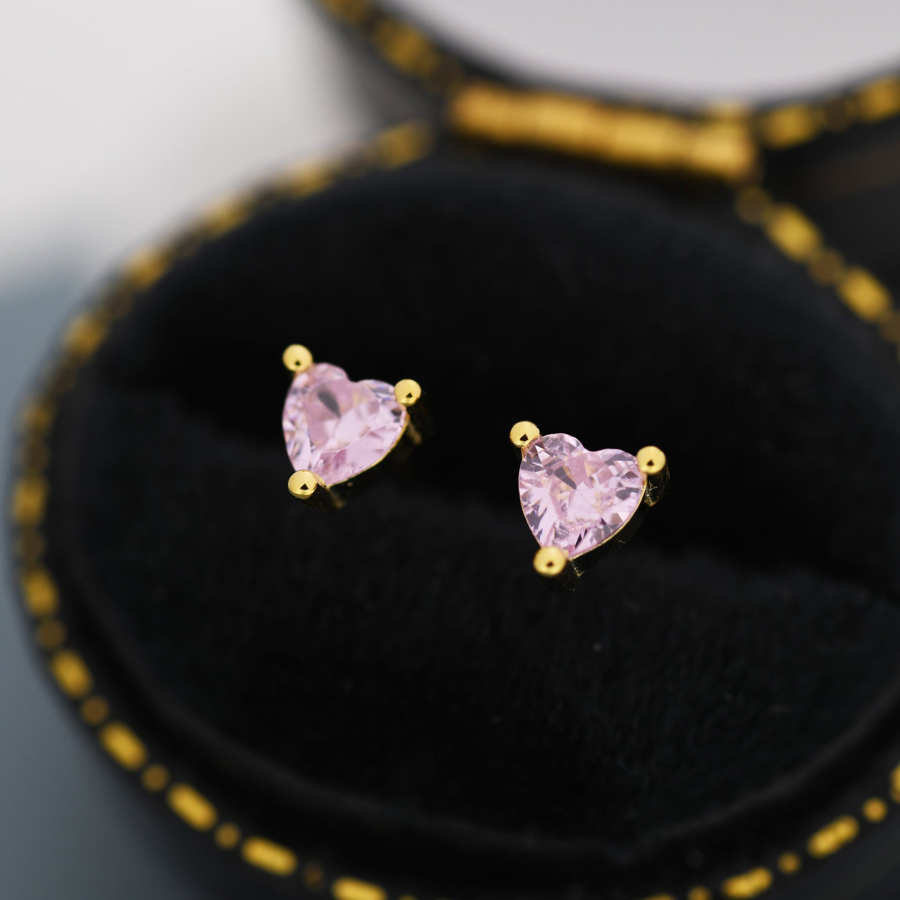 Tiny Tourmaline Pink CZ Heart Stud Earrings in Sterling Silver, Silver or Gold, CZ Crystal Heart Earrings, Stacking Earrings