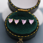 Tiny Tourmaline Pink CZ Heart Stud Earrings in Sterling Silver, Silver or Gold, CZ Crystal Heart Earrings, Stacking Earrings
