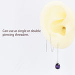 Amethyst Purple Droplet Threader Earrings in Sterling Silver, Silver or Gold, Pear Cut CZ Long Ear Threaders, Sparkly CZ Threaders