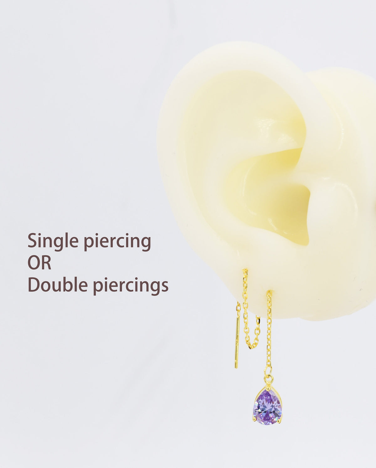 Alexandrite Purple Blue Droplet CZ Threader Earrings in Sterling Silver, Silver or Gold, Pear Cut CZ Long Ear Threaders, Sparkly Threaders
