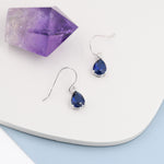 Sapphire Blue Pear Cut CZ Drop Earrings in Sterling Silver, Silver or Gold, Blue Droplet Dangle Earrings