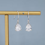Pear Cut CZ Huggie Drop Earrings in Sterling Silver, Silver or Gold, Minimalist Droplet Dangle Earrings, Drop Earrings