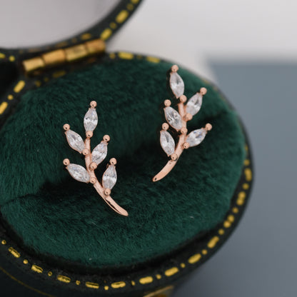 CZ Leaf Stud Earrings in Sterling Silver, Silver or Gold, Olive Branch Earrings, Olive Leaf Earrings, Nature Inspired