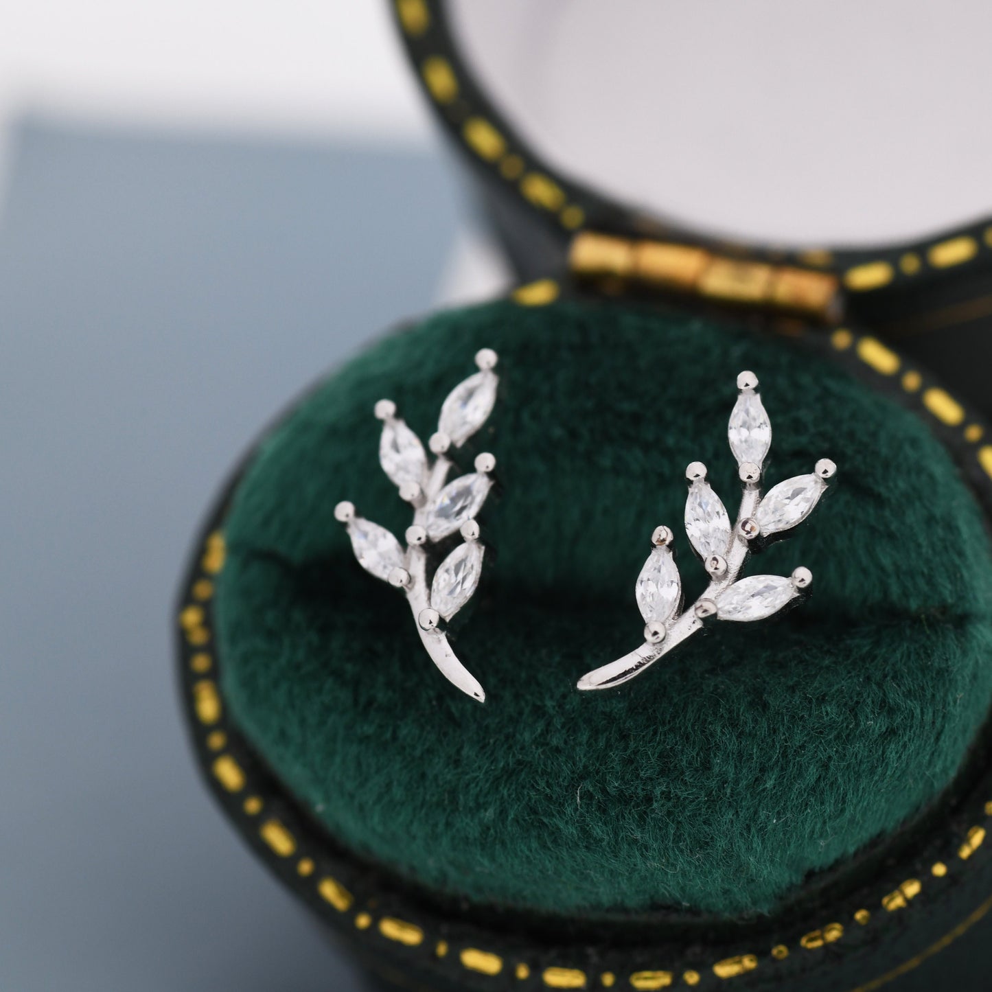 CZ Leaf Stud Earrings in Sterling Silver, Silver or Gold, Olive Branch Earrings, Olive Leaf Earrings, Nature Inspired