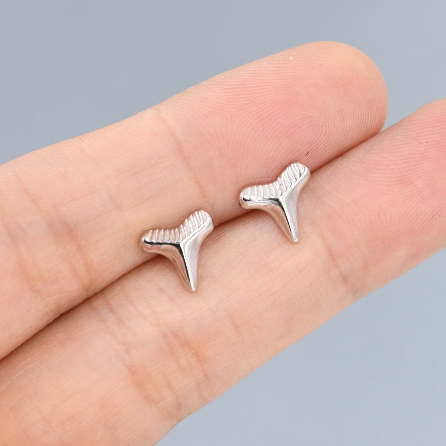 Shark Tooth Design Stud Earrings in Sterling Silver, Silver or Gold, Shark Tooth Shape Earrings, Animal Earrings, Nature Inspired