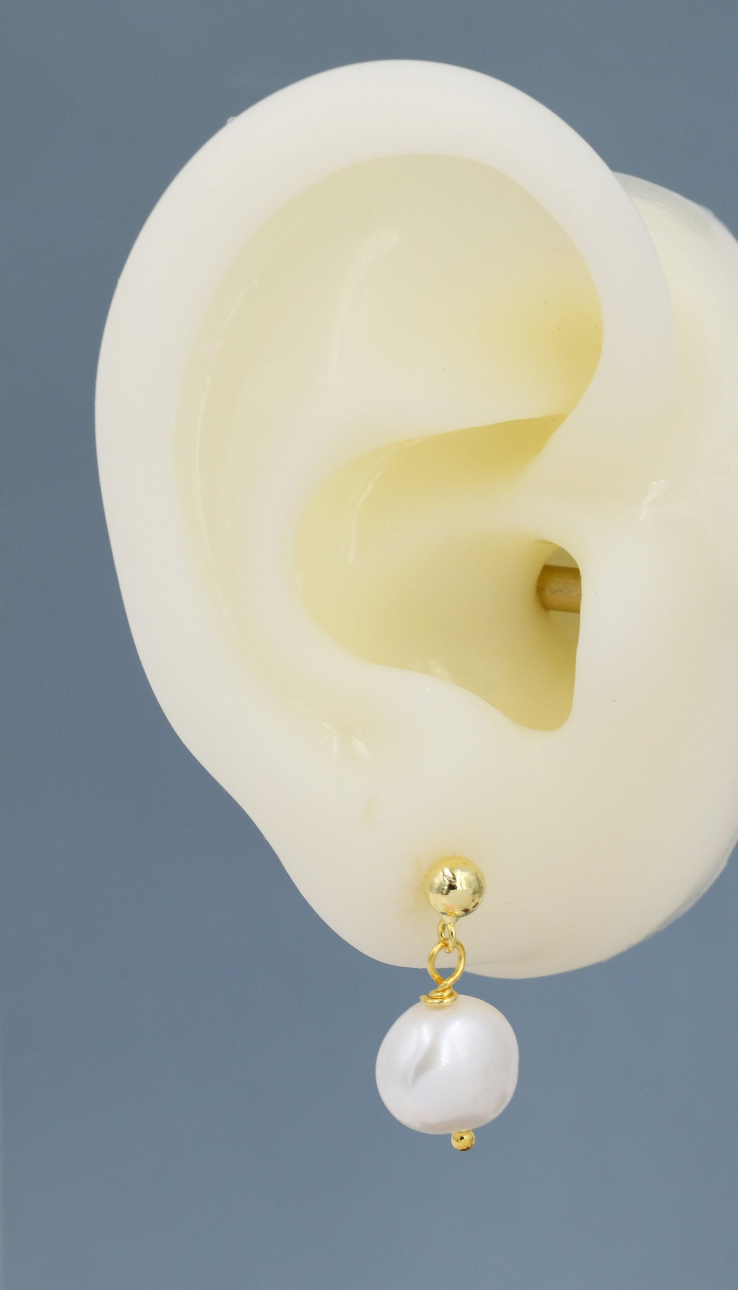 Genuine Baroque Pearl Dangle Earrings in Sterling Silver, Gold over Sterling Silver,  Delicate Keshi Pearl Drop Earrings,  Natural Pearls