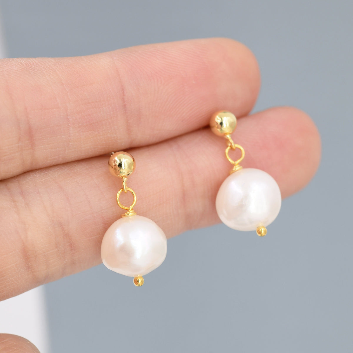 Baroque Pearl Drop Stud Earrings