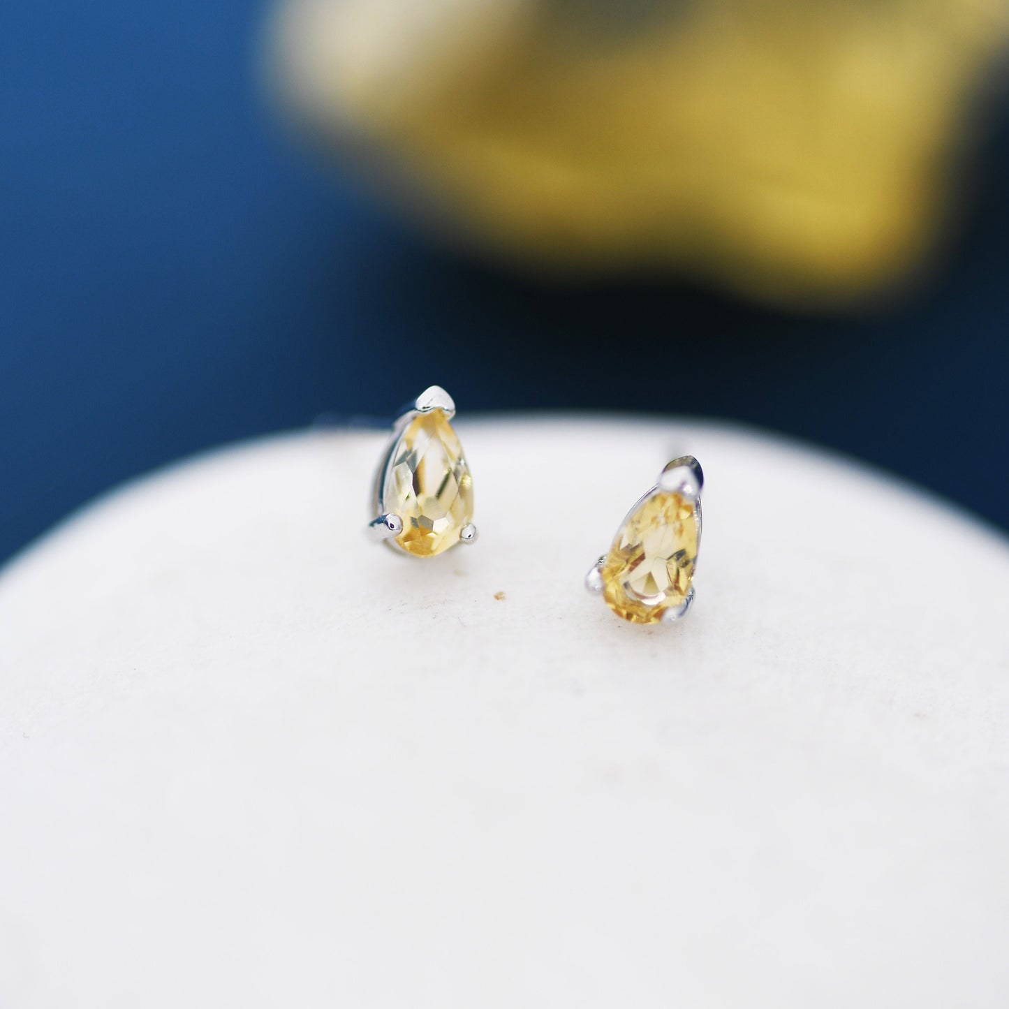 Genuine Citrine Crystal Droplet Stud Earrings in Sterling Silver, Natural Yellow Citrine Pear Shape Stud Earrings, November Birthstone