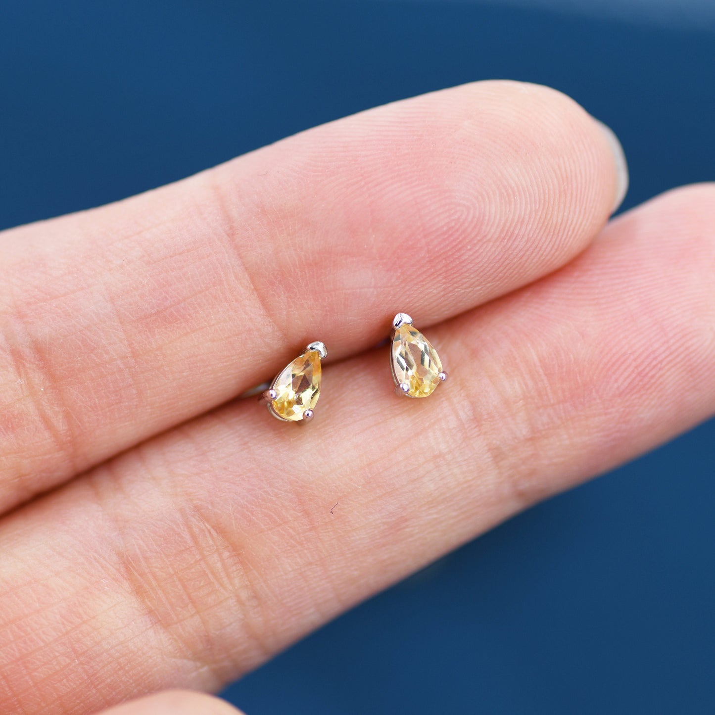 Genuine Citrine Crystal Droplet Stud Earrings in Sterling Silver, Natural Yellow Citrine Pear Shape Stud Earrings, November Birthstone