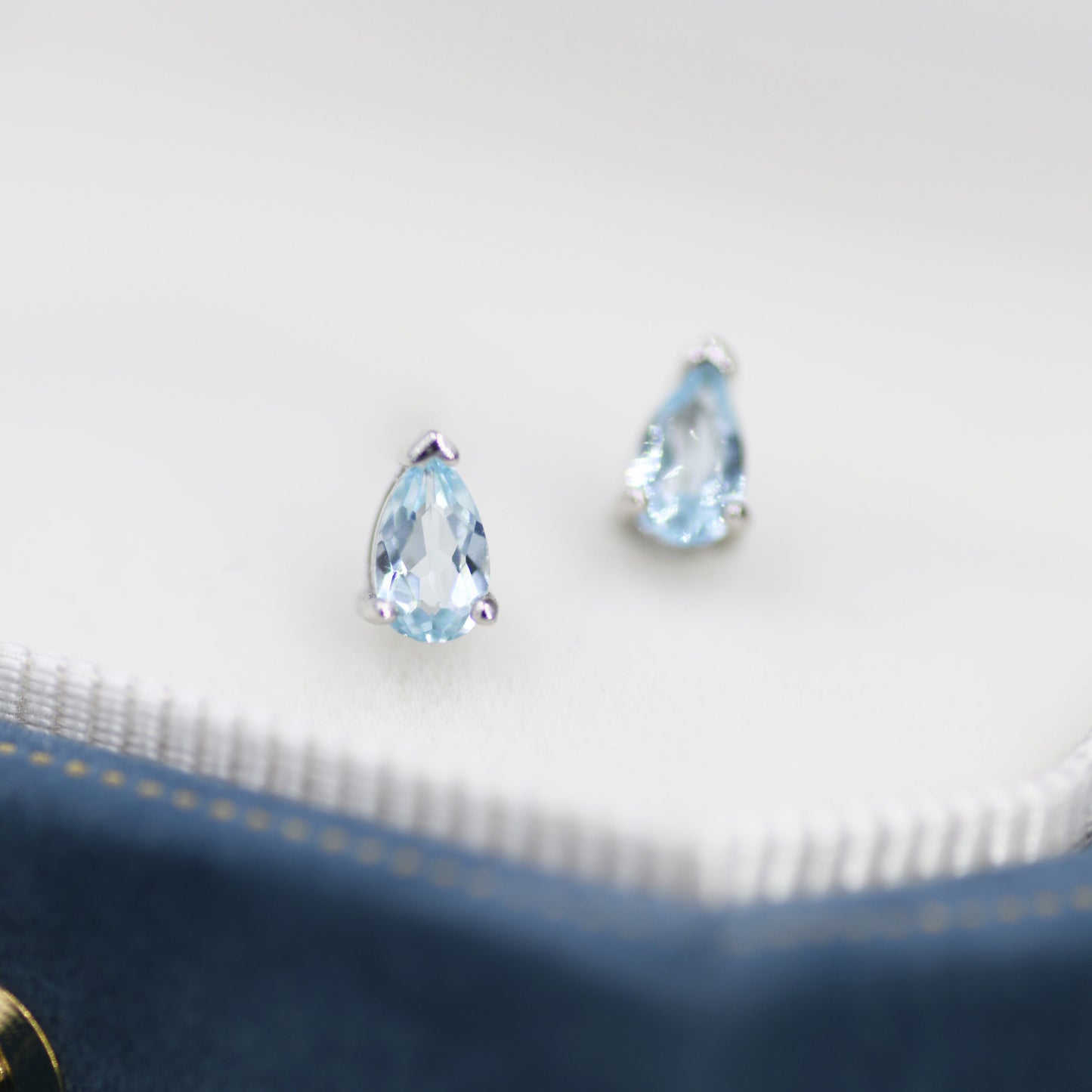 Genuine Swiss Blue Topaz Crystal Droplet Stud Earrings in Sterling Silver, Natural Blue Topaz Pear Shape Stud Earrings, March Birthstone