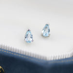 Genuine Swiss Blue Topaz Crystal Droplet Stud Earrings in Sterling Silver, Natural Blue Topaz Pear Shape Stud Earrings, March Birthstone
