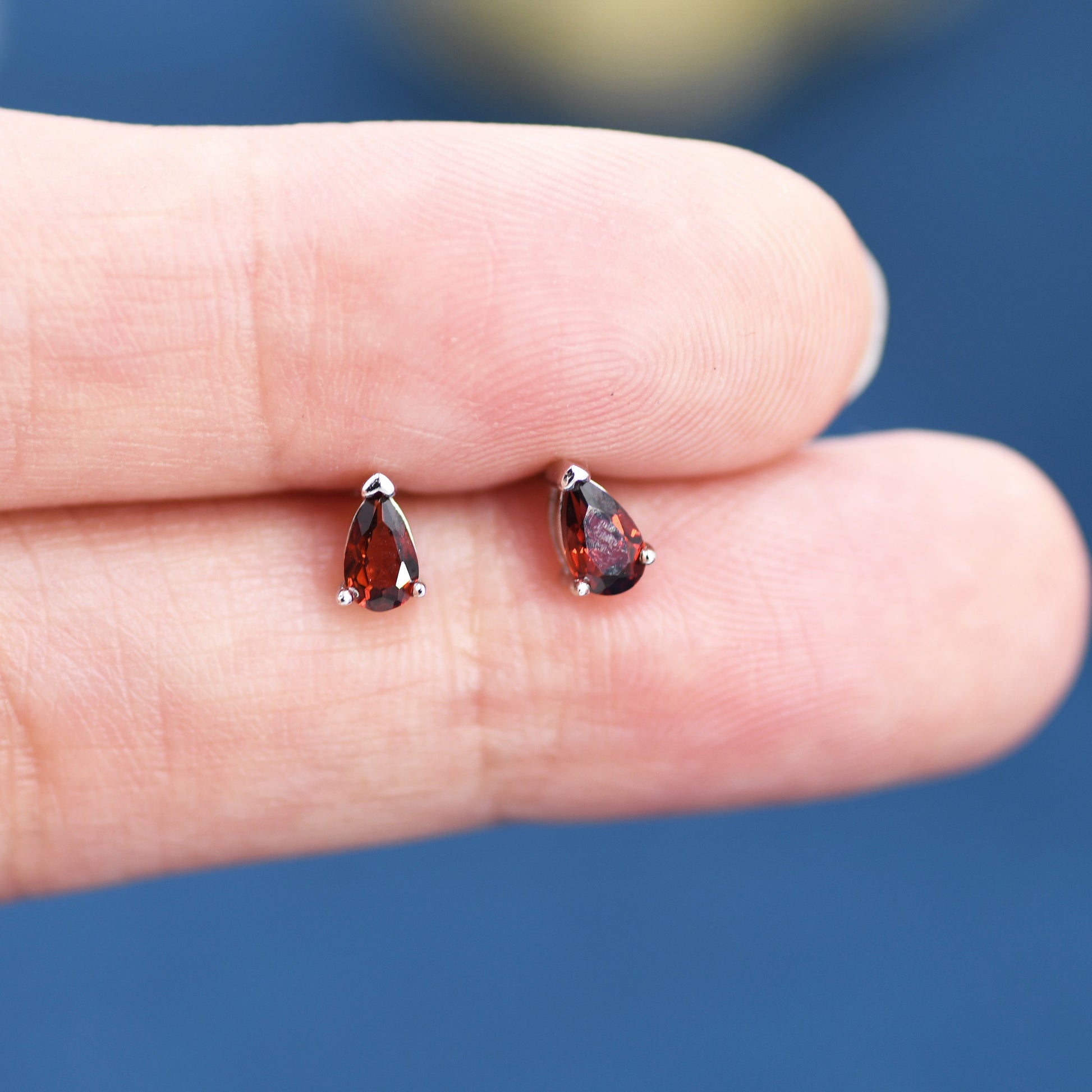 Genuine Garnet Crystal Droplet Stud Earrings in Sterling Silver, Natural Garnet Pear Shape Stud Earrings, January Birthstone