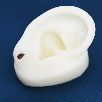 Genuine Garnet Crystal Droplet Stud Earrings in Sterling Silver, Natural Garnet Pear Shape Stud Earrings, January Birthstone