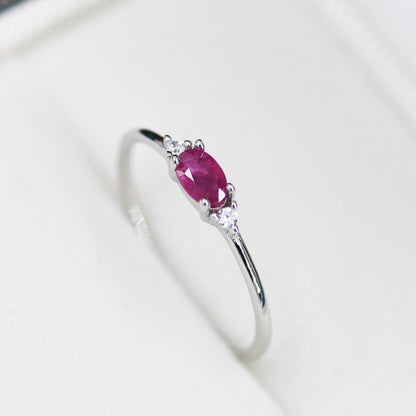 Natural Ruby Ring in Sterling Silver, Genuine Ruby Ring, Dainty Gemstone Ring, US 5-8, July Birthstone