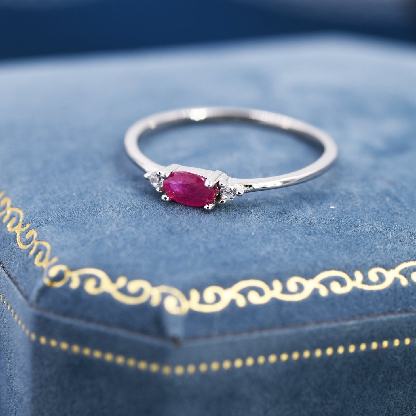 Natural Ruby Ring in Sterling Silver, Genuine Ruby Ring, Dainty Gemstone Ring, US 5-8, July Birthstone