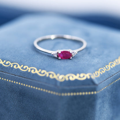 Natural Ruby Ring in Sterling Silver, Genuine Ruby Ring, Dainty Gemstone Ring, US 5-8, July Birthstone