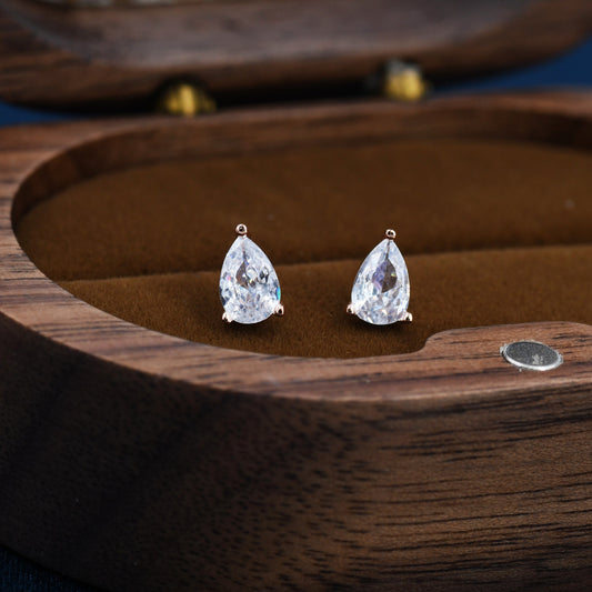 Sterling Silver Pear Cut CZ Earrings,  Droplet Diamond Earrings,  April Birthstone CZ Earrings, Silver, Gold or Rose Gold