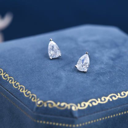 Sterling Silver Pear Cut CZ Earrings, Droplet Diamond Earrings, April Birthstone CZ Earrings, Silver, Gold or Rose Gold
