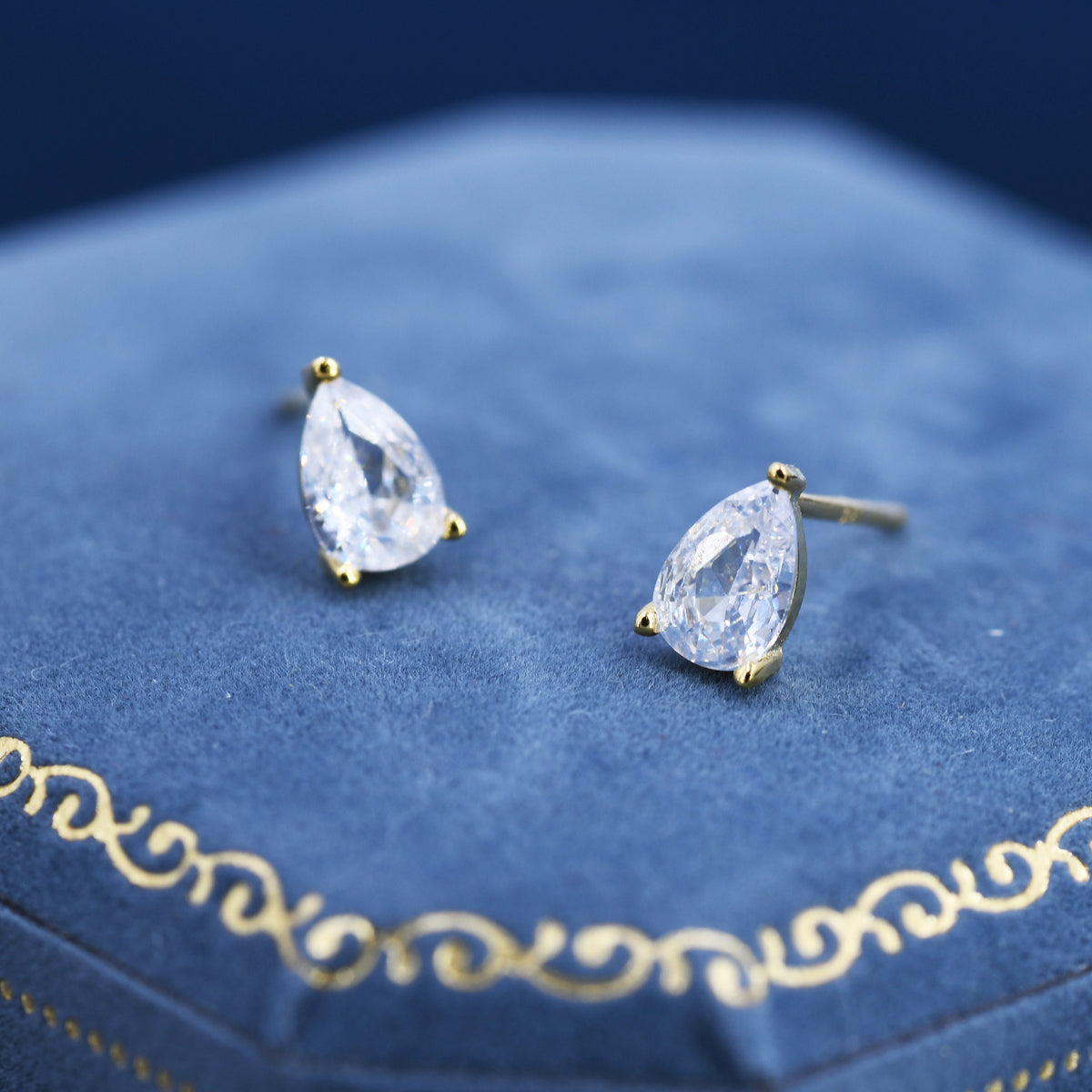 Sterling Silver Pear Cut CZ Earrings, Droplet Diamond Earrings, April Birthstone CZ Earrings, Silver, Gold or Rose Gold