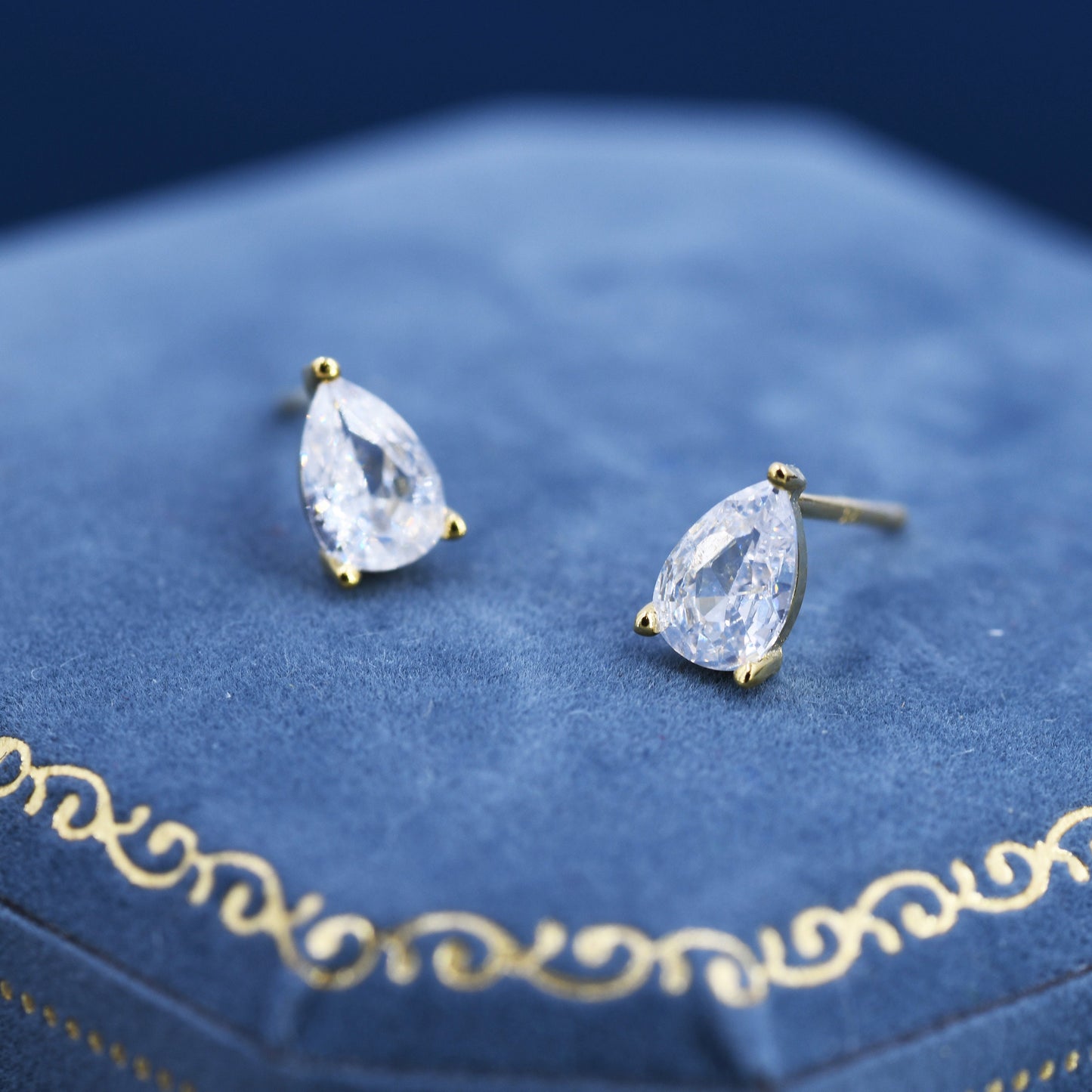 Sterling Silver Pear Cut CZ Earrings, Droplet Diamond Earrings, April Birthstone CZ Earrings, Silver, Gold or Rose Gold